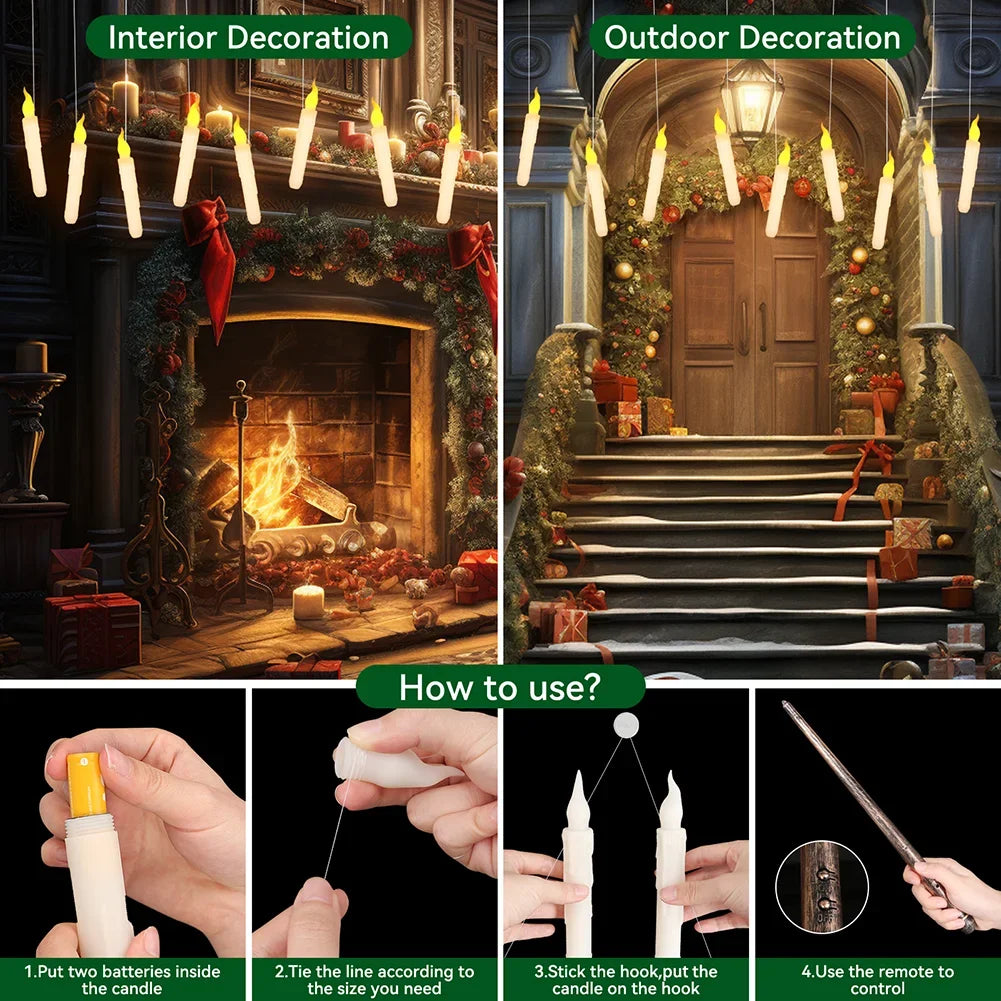 12Pcs Floating Candles with Magic Wand Flickering Warm Light