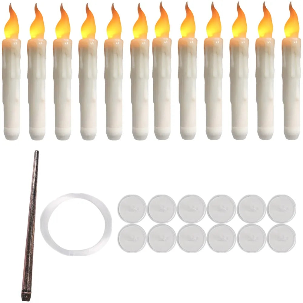 12Pcs Floating Candles with Magic Wand Flickering Warm Light