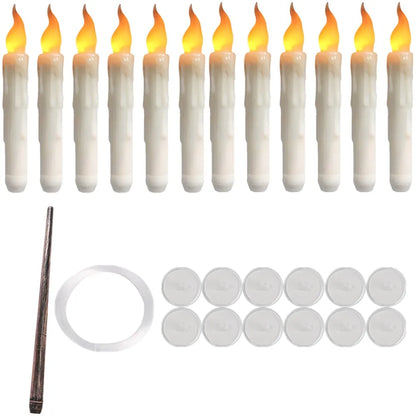 12Pcs Floating Candles with Magic Wand Flickering Warm Light