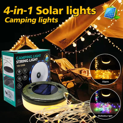 Solar Camping String Lights Outdoor, 2 in 1 Rechargeable Camping Lights