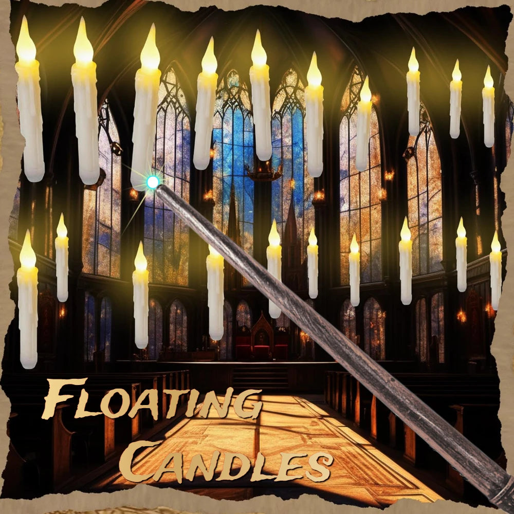 12Pcs Floating Candles with Magic Wand Flickering Warm Light