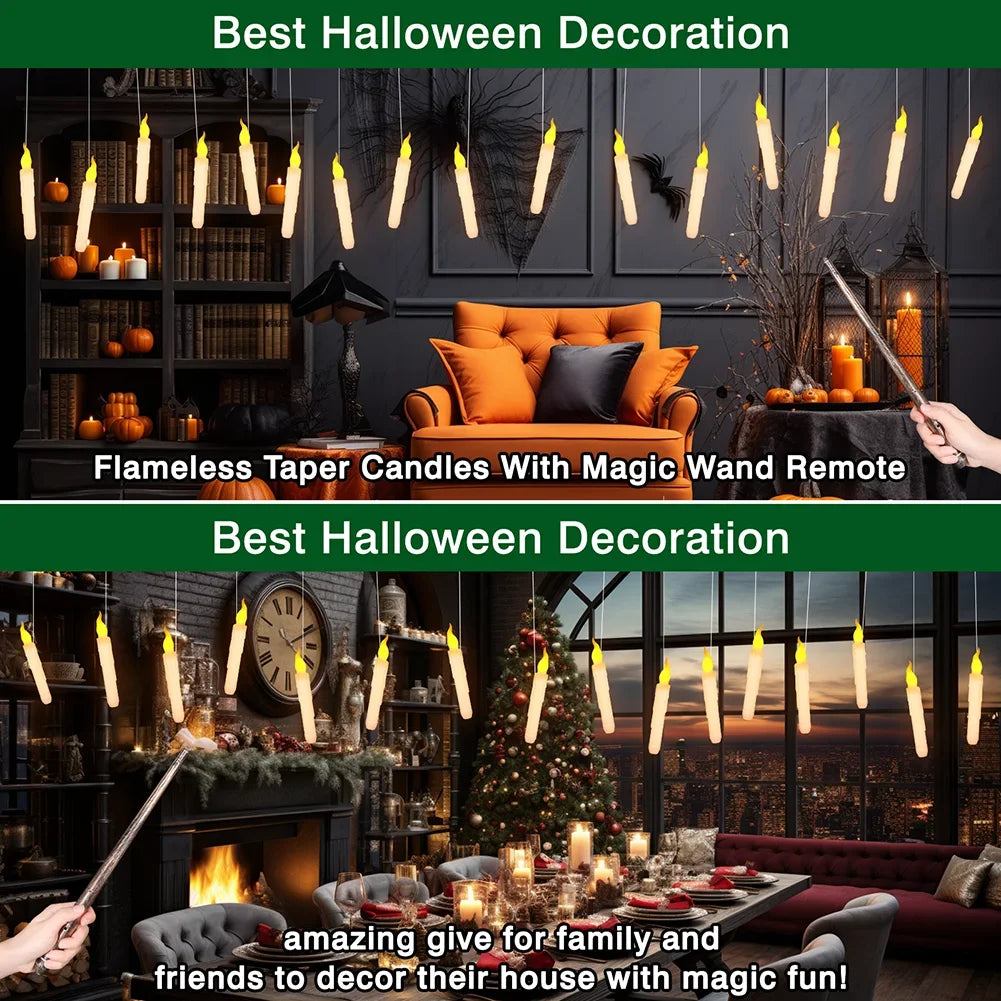 12Pcs Floating Candles with Magic Wand Flickering Warm Light