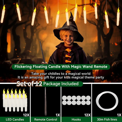 12Pcs Floating Candles with Magic Wand Flickering Warm Light