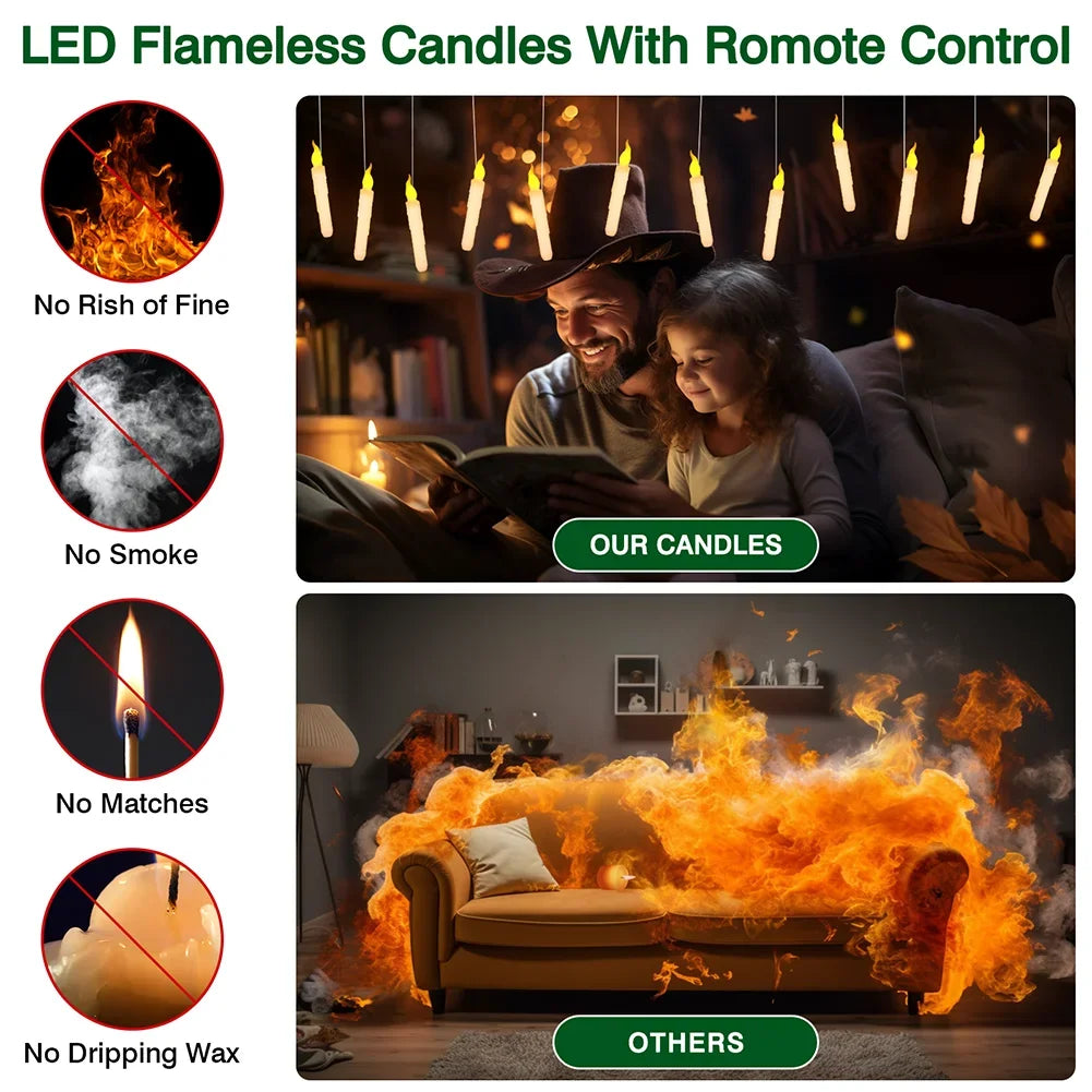 12Pcs Floating Candles with Magic Wand Flickering Warm Light