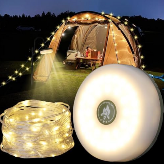 Solar Camping String Lights Outdoor, 2 in 1 Rechargeable Camping Lights