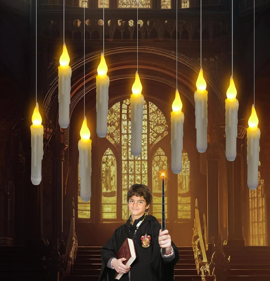 12Pcs Floating Candles with Magic Wand Flickering Warm Light