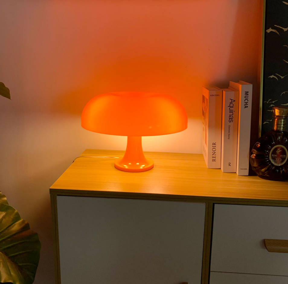 Orange Bedside Lamp for Bedroom Nightstand, Retro Mushroom Table Lamp